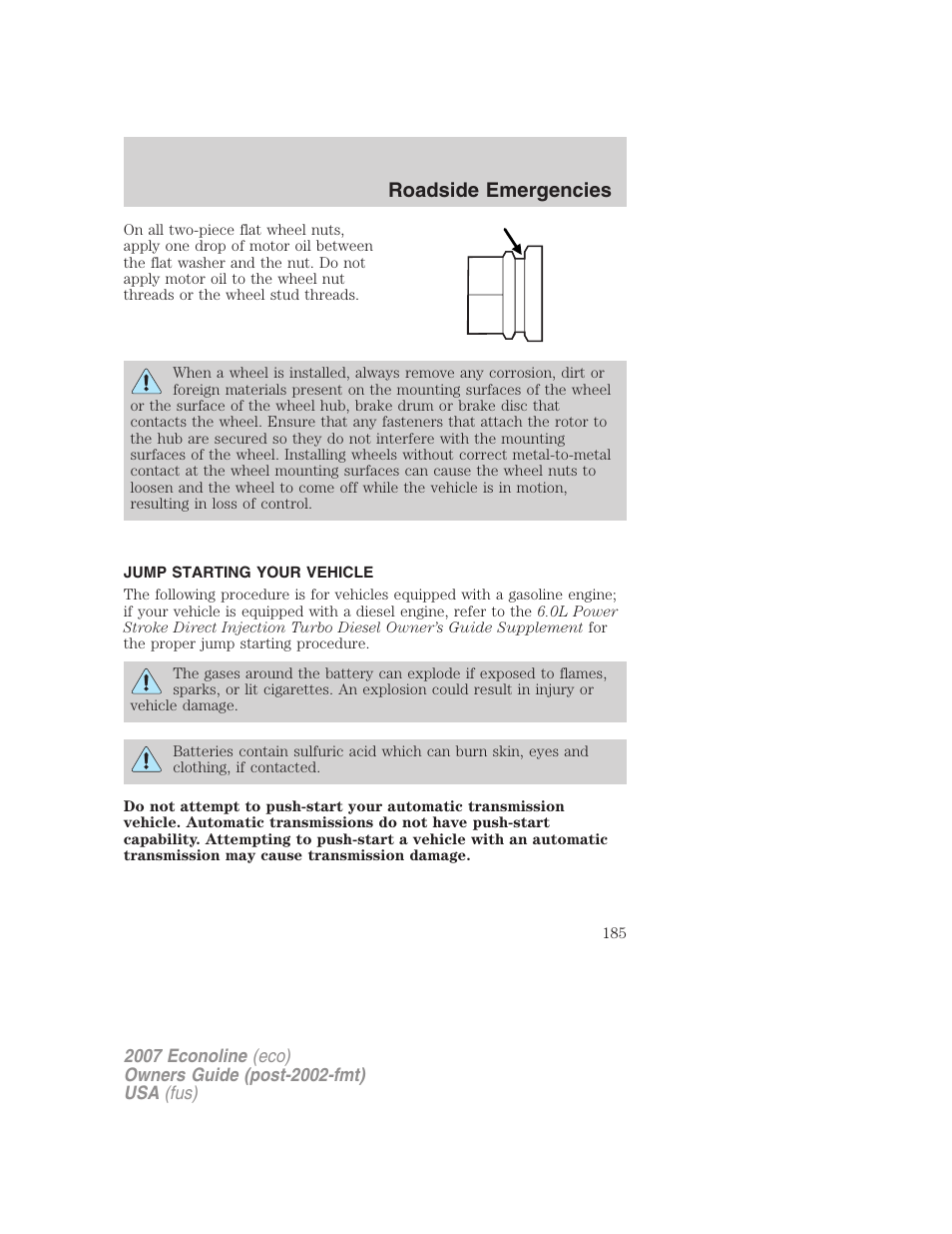 Jump starting your vehicle, Jump starting, Roadside emergencies | FORD 2007 E-450 v.1 User Manual | Page 185 / 264