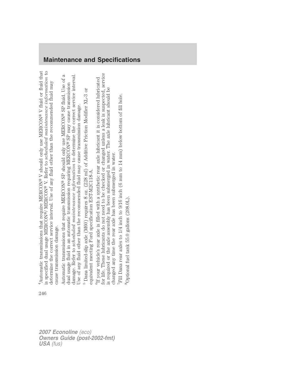 Maintenance and specifications | FORD 2007 E-450 v.1 User Manual | Page 246 / 264