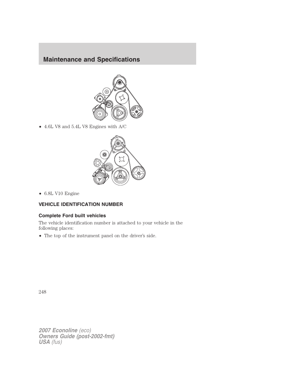 Vehicle identification number, Complete ford built vehicles, Maintenance and specifications | FORD 2007 E-450 v.1 User Manual | Page 248 / 264