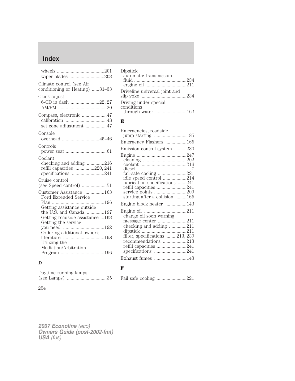 Index | FORD 2007 E-450 v.1 User Manual | Page 254 / 264