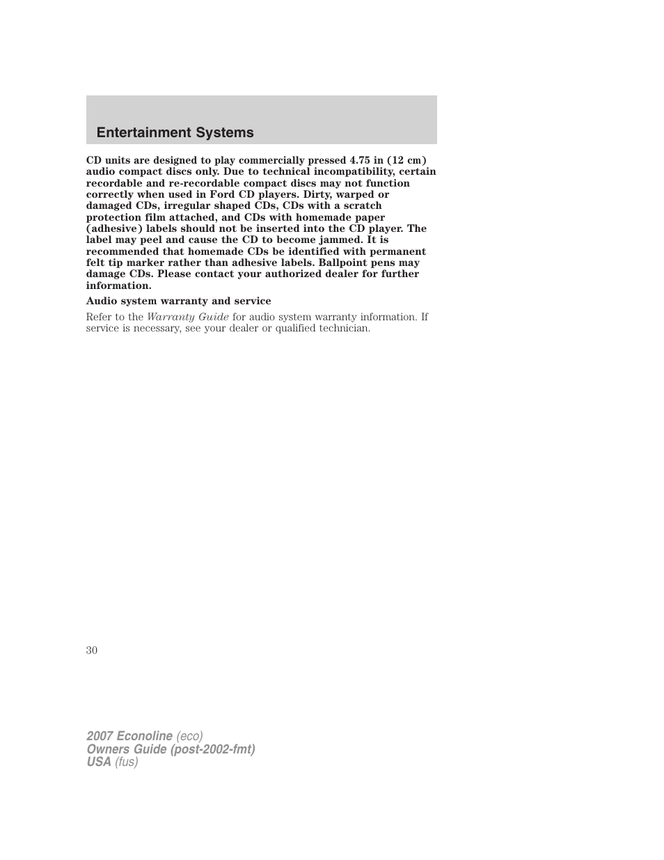 Entertainment systems | FORD 2007 E-450 v.1 User Manual | Page 30 / 264