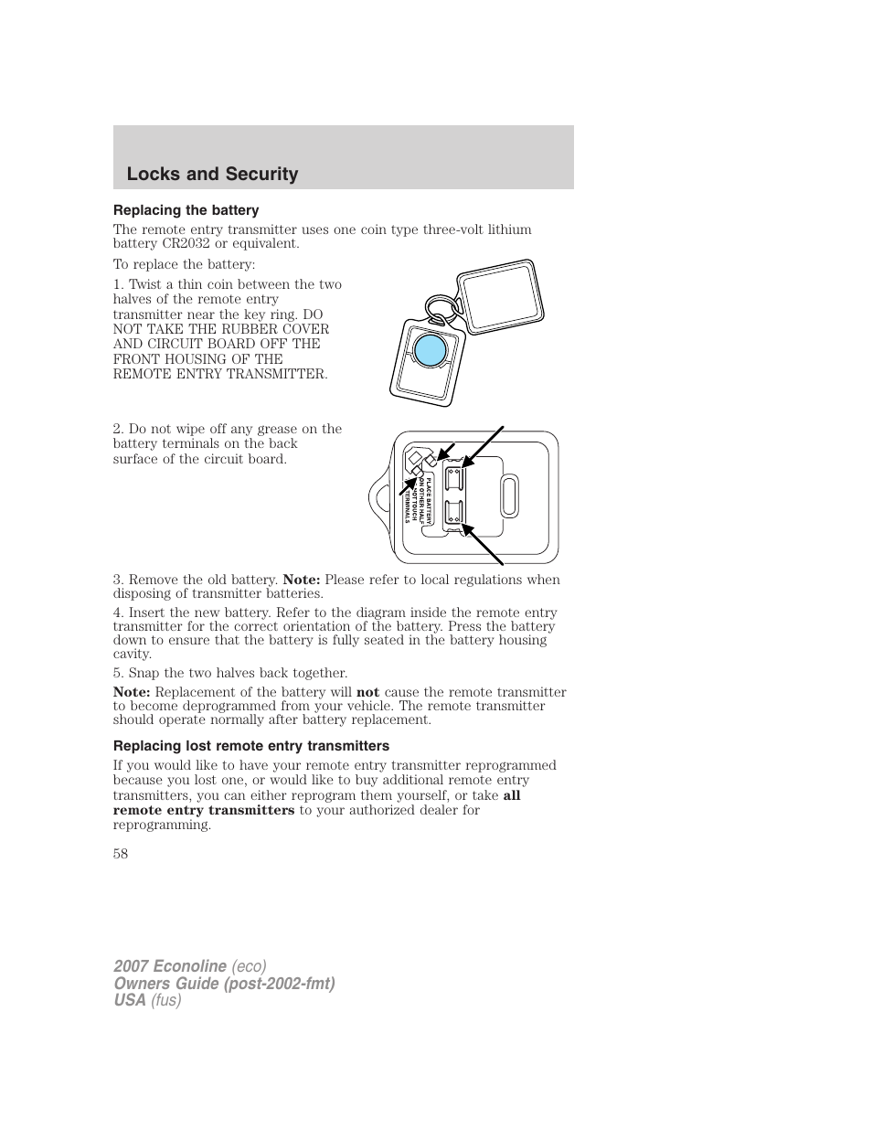 Locks and security | FORD 2007 E-450 v.1 User Manual | Page 58 / 264