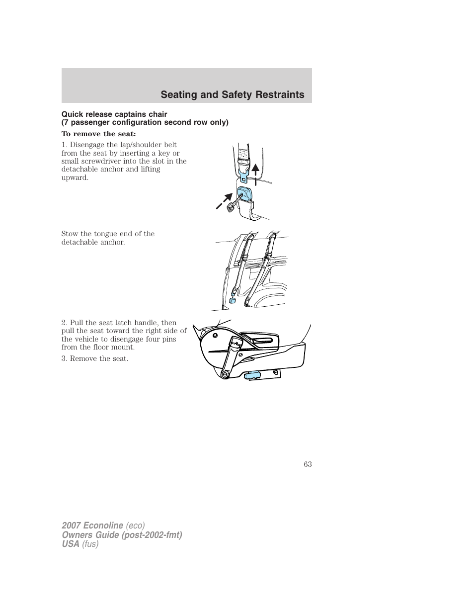 Seating and safety restraints | FORD 2007 E-450 v.1 User Manual | Page 63 / 264