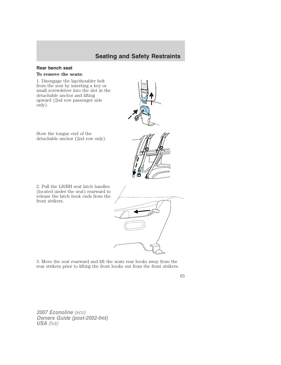 Rear bench seat, Seating and safety restraints | FORD 2007 E-450 v.1 User Manual | Page 65 / 264