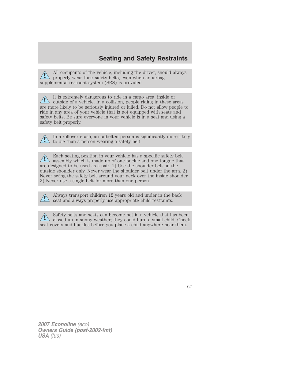 Seating and safety restraints | FORD 2007 E-450 v.1 User Manual | Page 67 / 264