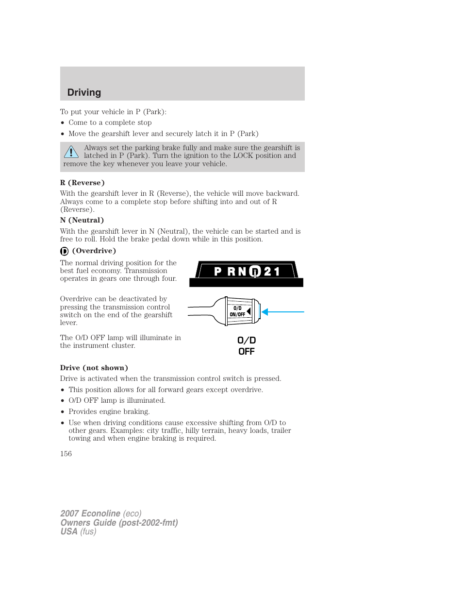 Driving | FORD 2007 E-450 v.2 User Manual | Page 156 / 264