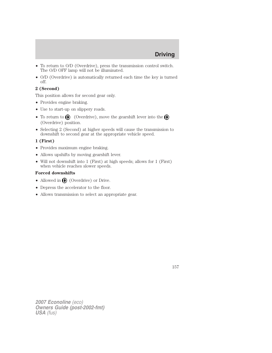 Driving | FORD 2007 E-450 v.2 User Manual | Page 157 / 264