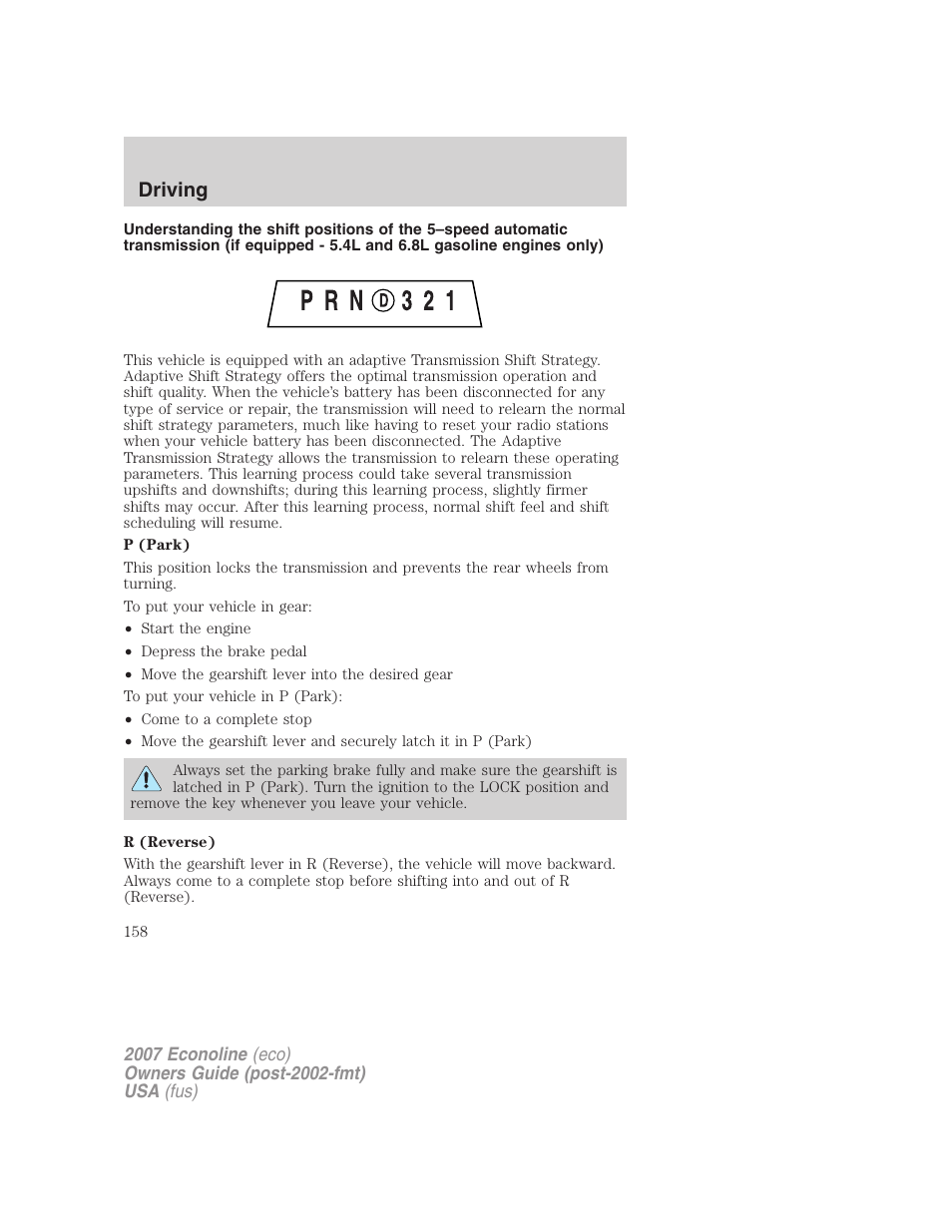 Driving | FORD 2007 E-450 v.2 User Manual | Page 158 / 264