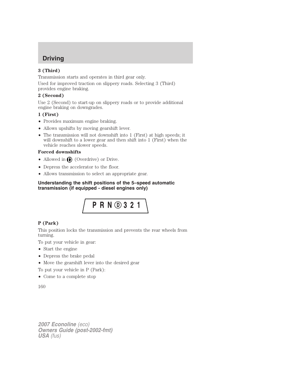 Driving | FORD 2007 E-450 v.2 User Manual | Page 160 / 264
