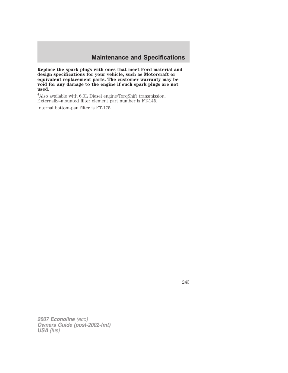 Maintenance and specifications | FORD 2007 E-450 v.2 User Manual | Page 243 / 264