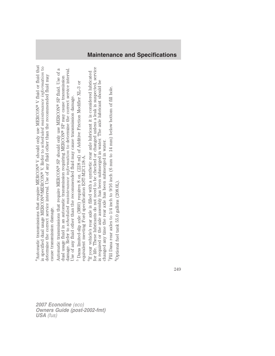 Maintenance and specifications | FORD 2007 E-450 v.2 User Manual | Page 249 / 264