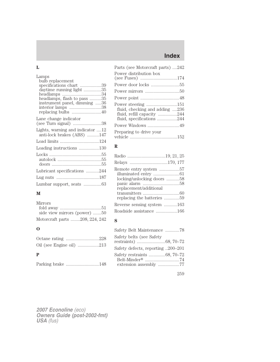 Index | FORD 2007 E-450 v.2 User Manual | Page 259 / 264