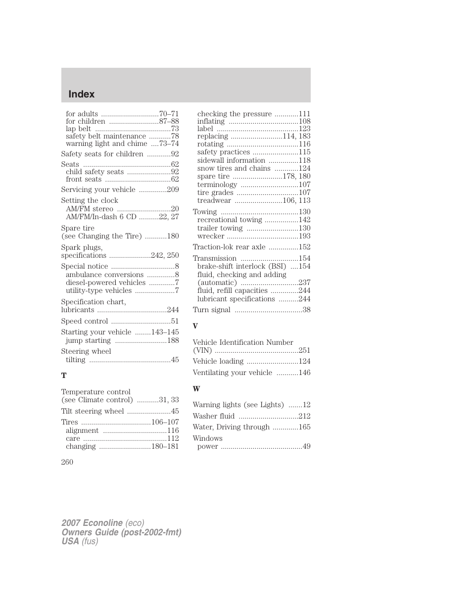 Index | FORD 2007 E-450 v.2 User Manual | Page 260 / 264