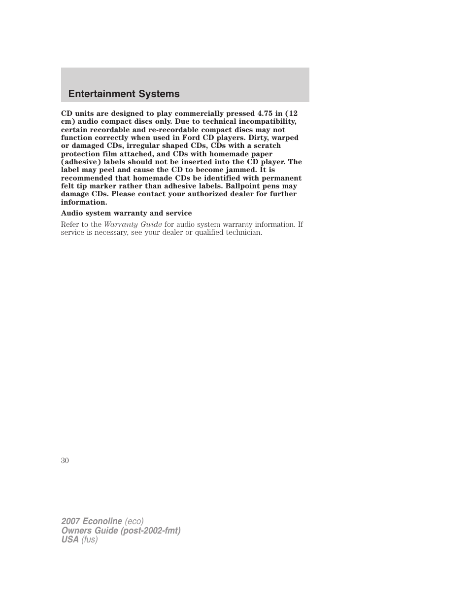 Entertainment systems | FORD 2007 E-450 v.2 User Manual | Page 30 / 264