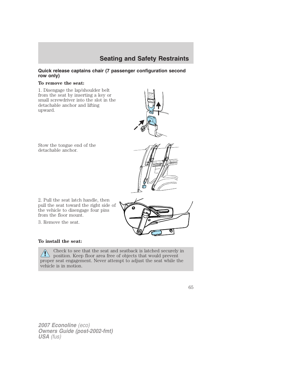 Seating and safety restraints | FORD 2007 E-450 v.2 User Manual | Page 65 / 264