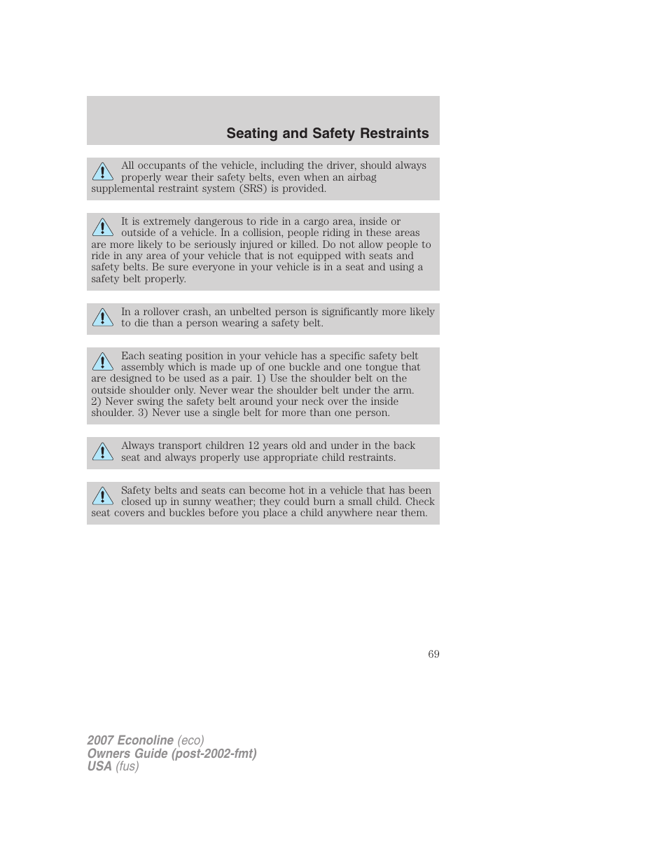 Seating and safety restraints | FORD 2007 E-450 v.2 User Manual | Page 69 / 264