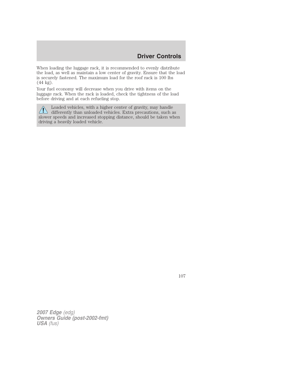 Driver controls | FORD 2007 Edge v.1 User Manual | Page 107 / 312