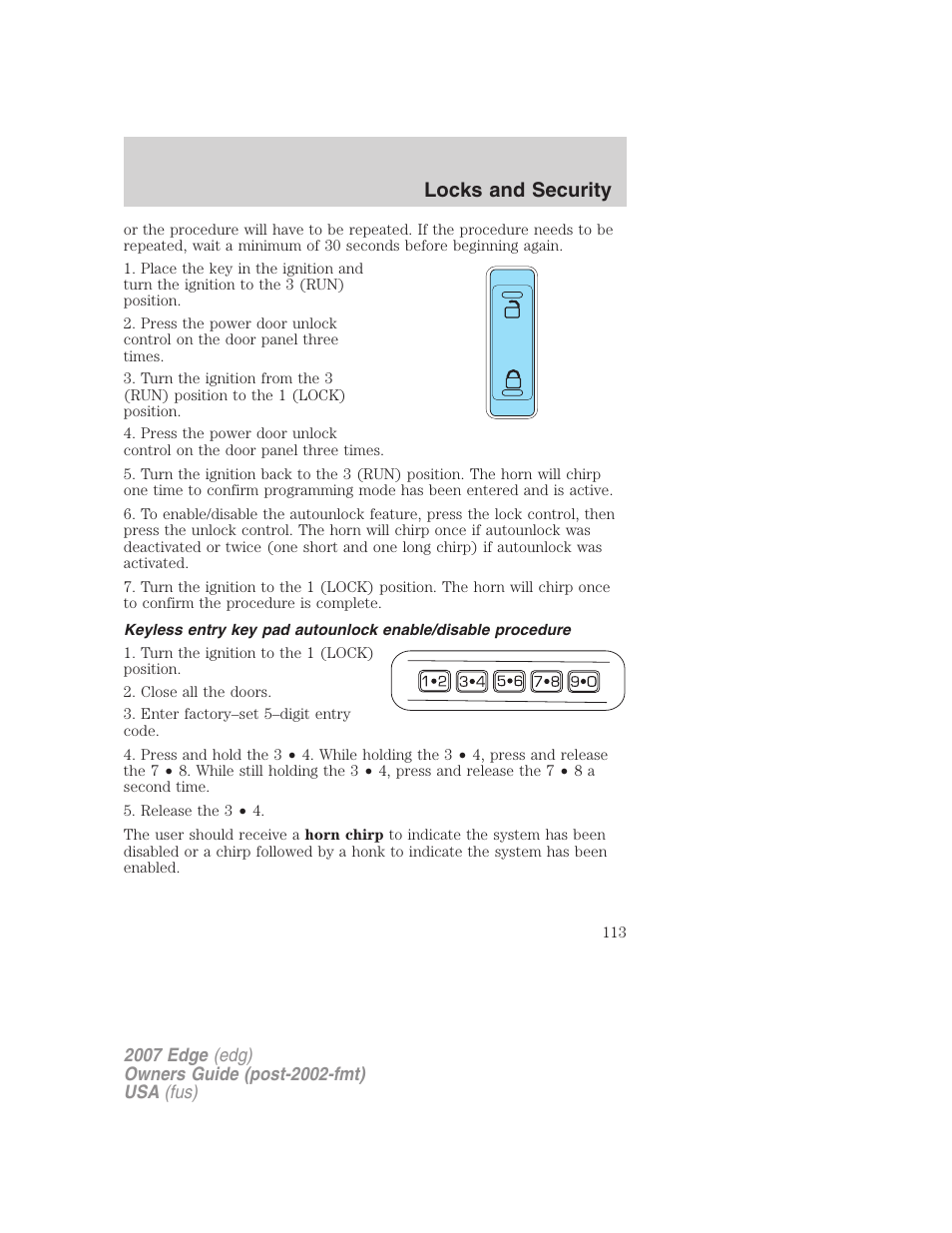 Locks and security | FORD 2007 Edge v.1 User Manual | Page 113 / 312