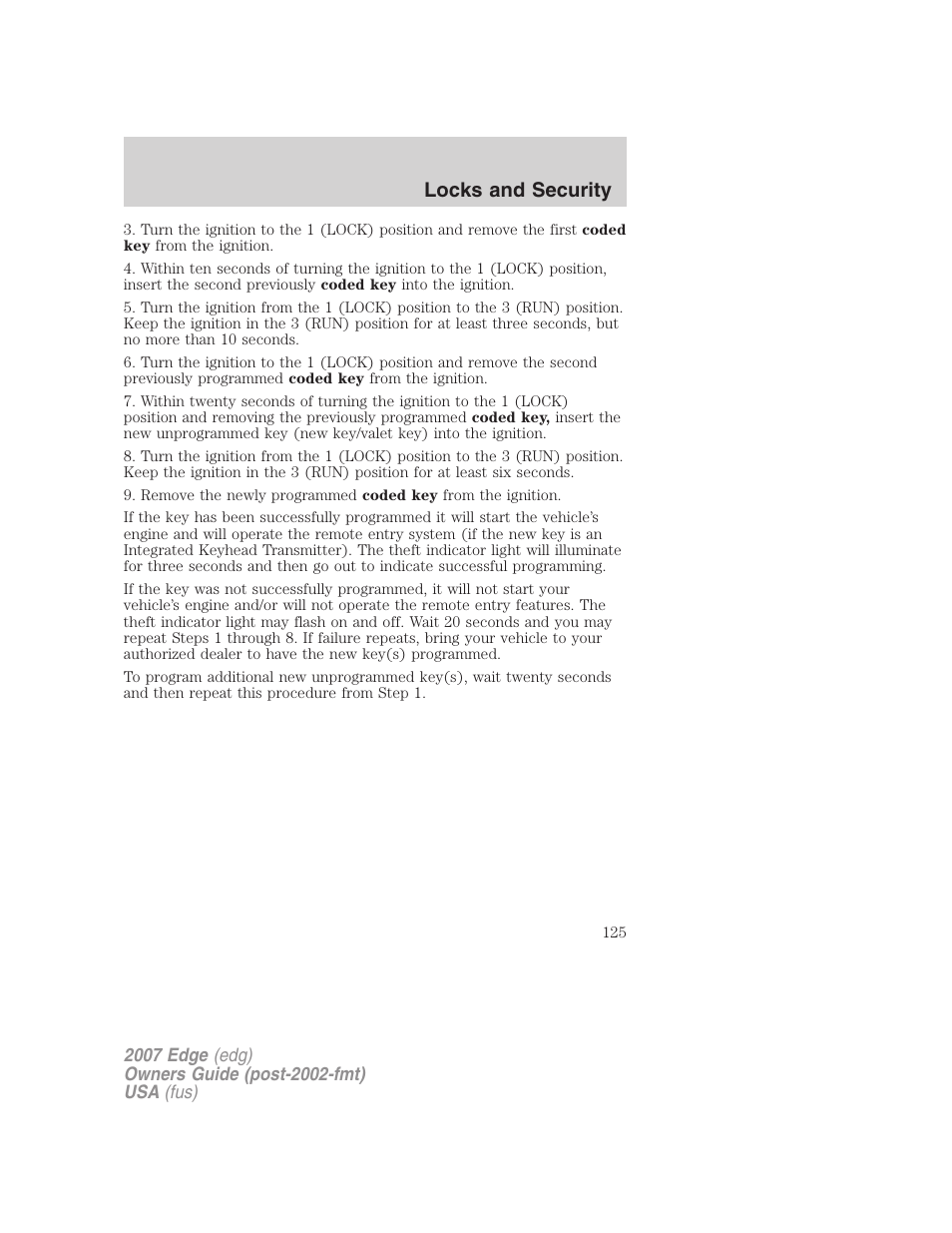 Locks and security | FORD 2007 Edge v.1 User Manual | Page 125 / 312