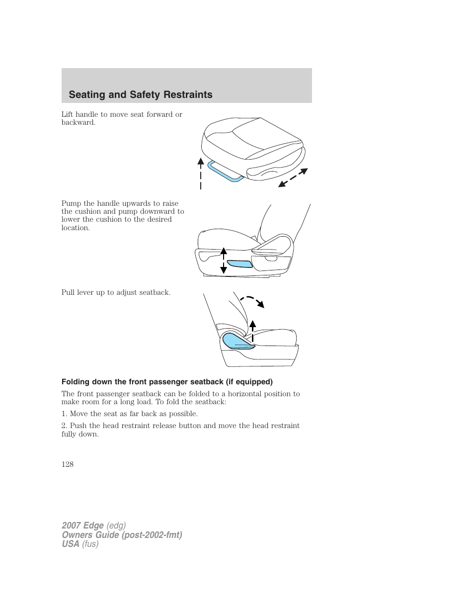 Seating and safety restraints | FORD 2007 Edge v.1 User Manual | Page 128 / 312