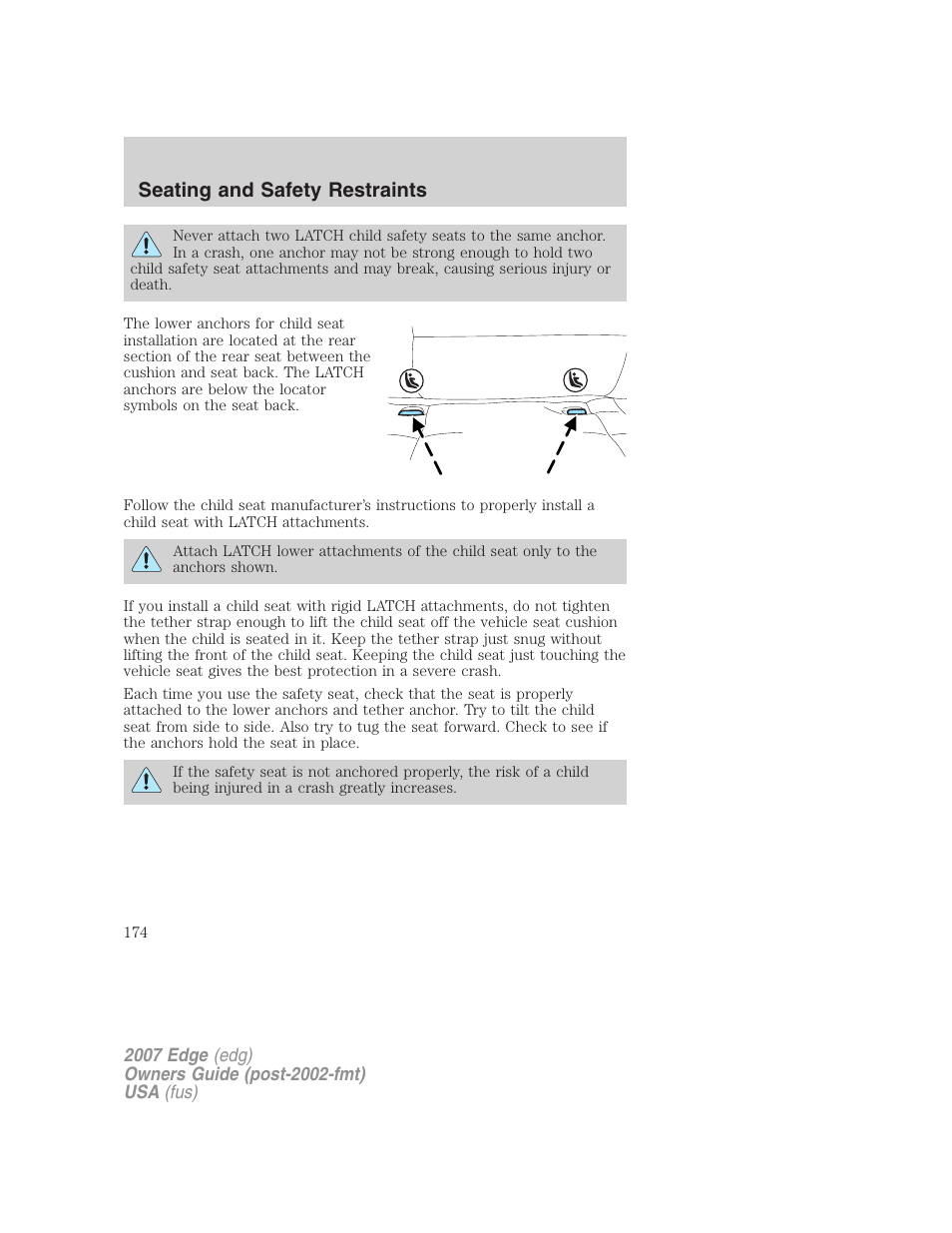 Seating and safety restraints | FORD 2007 Edge v.1 User Manual | Page 174 / 312