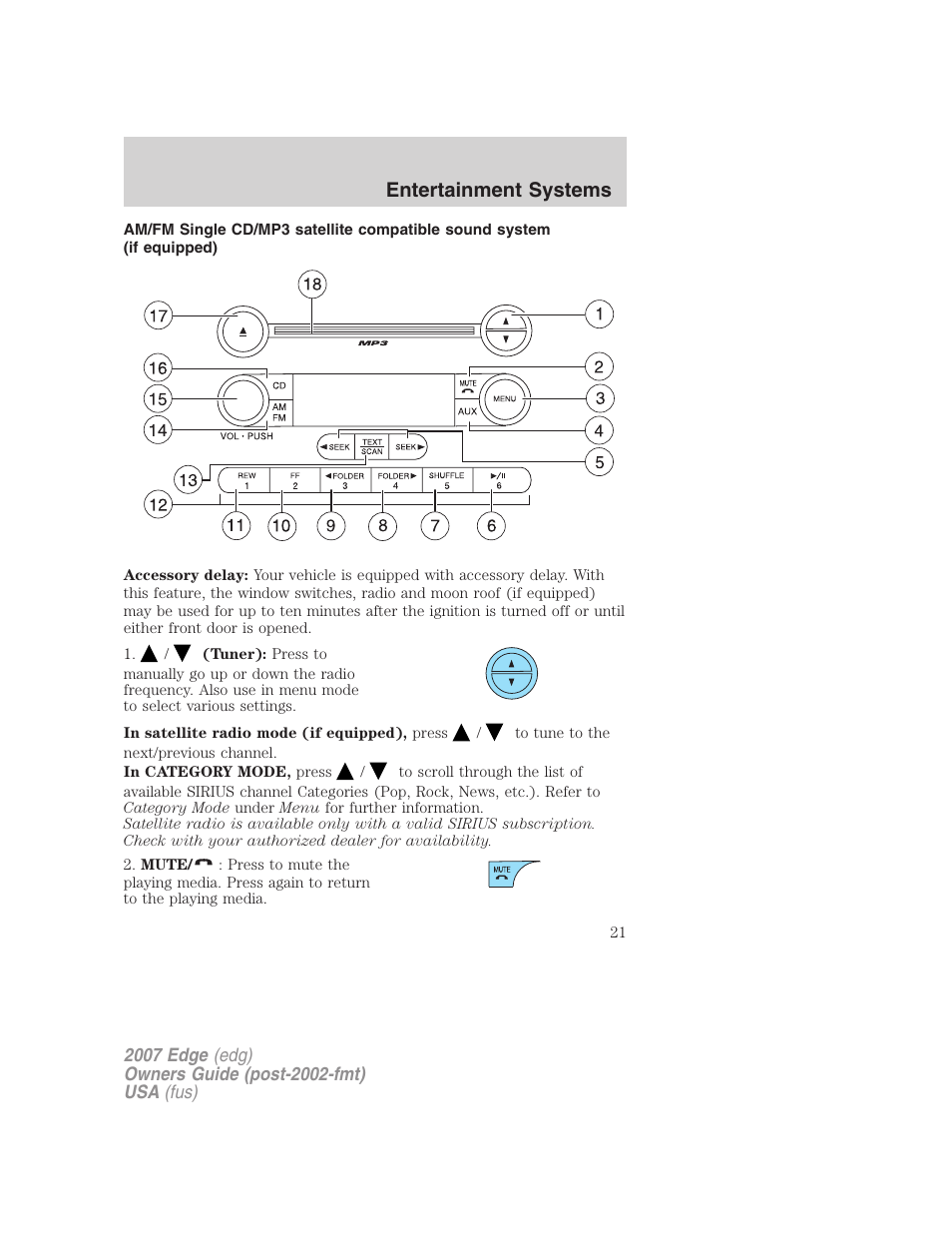 Am/fm stereo with cd, Entertainment systems | FORD 2007 Edge v.1 User Manual | Page 21 / 312