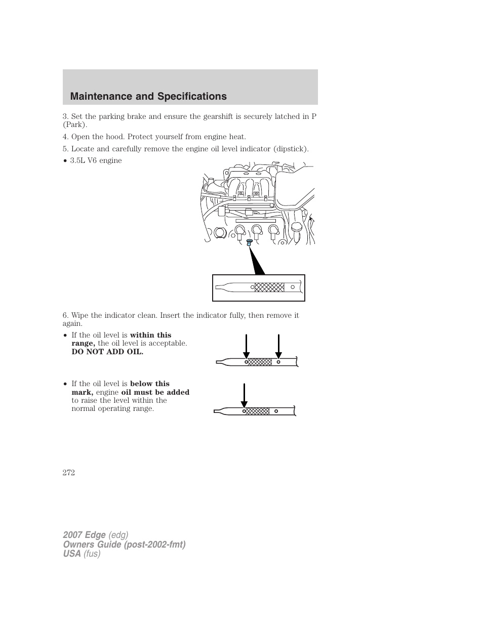 Maintenance and specifications | FORD 2007 Edge v.1 User Manual | Page 272 / 312