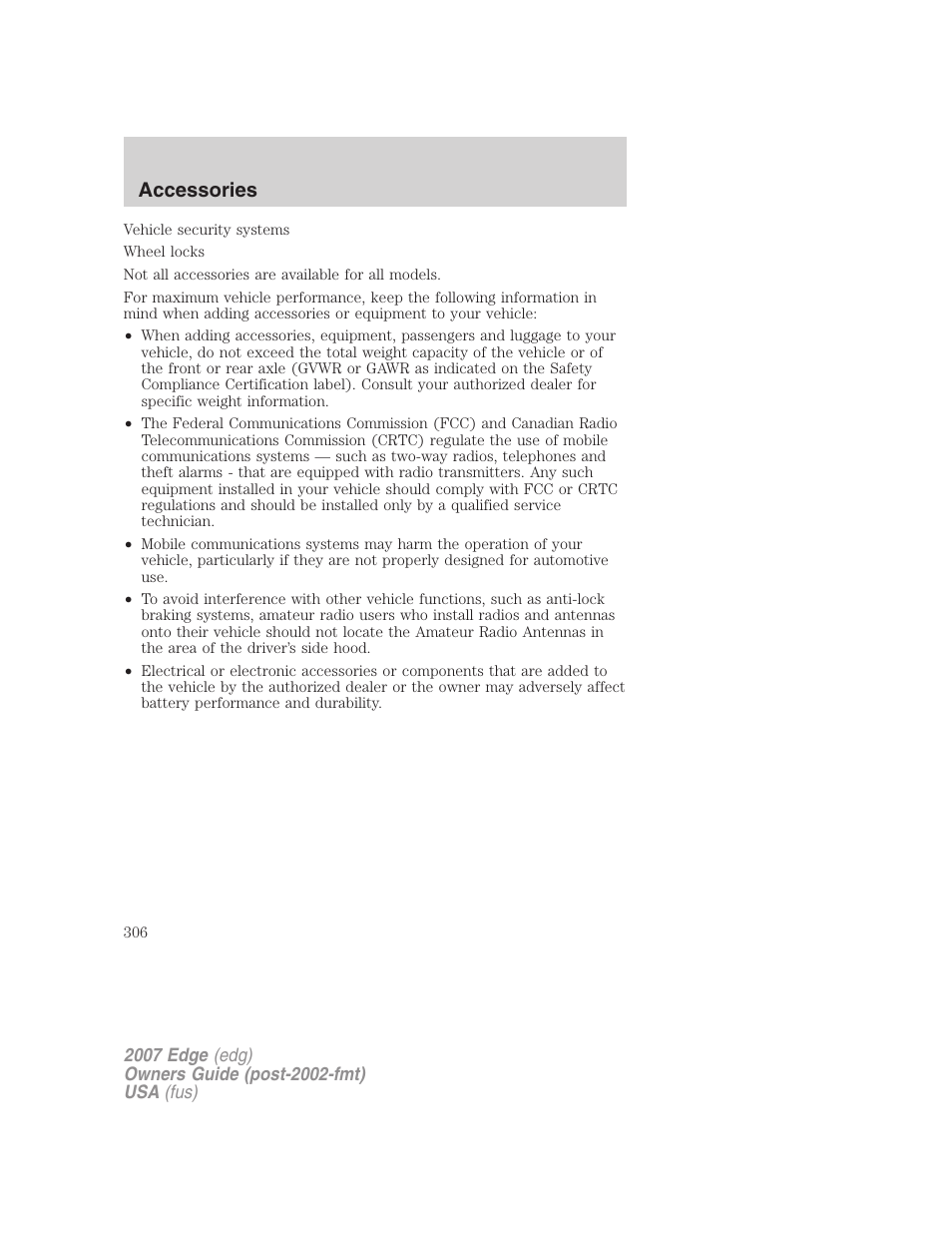 Accessories | FORD 2007 Edge v.1 User Manual | Page 306 / 312