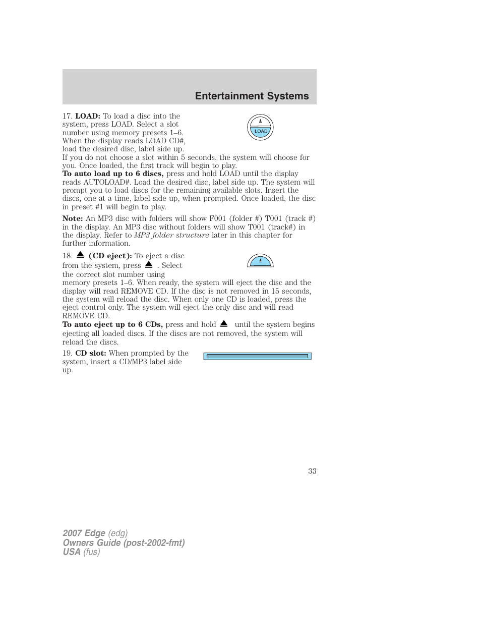 Entertainment systems | FORD 2007 Edge v.1 User Manual | Page 33 / 312