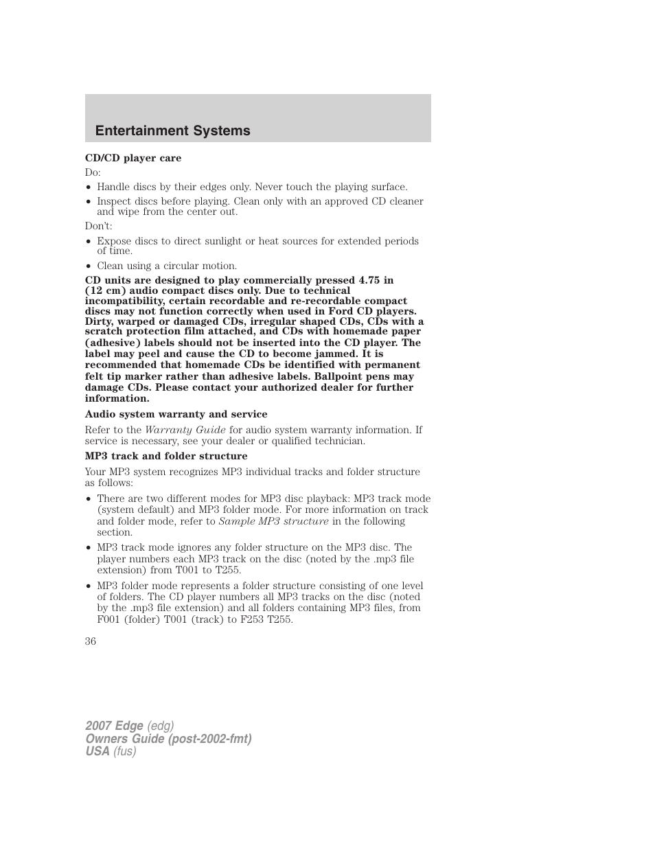 Entertainment systems | FORD 2007 Edge v.1 User Manual | Page 36 / 312