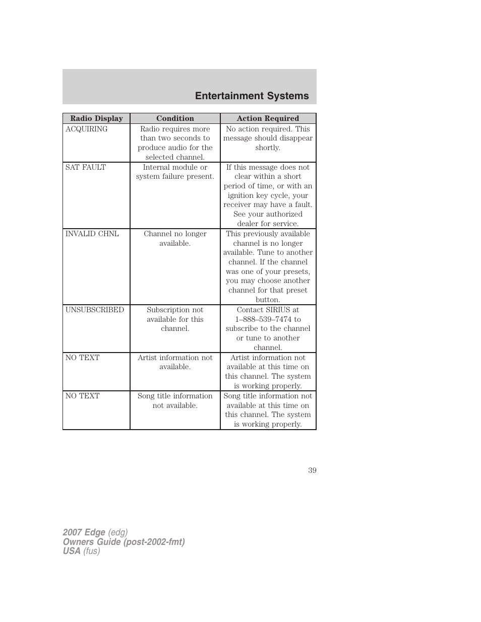 Entertainment systems | FORD 2007 Edge v.1 User Manual | Page 39 / 312