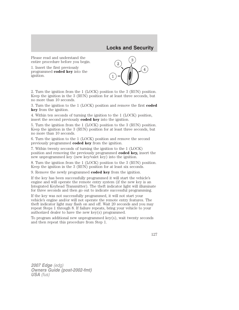 Locks and security | FORD 2007 Edge v.2 User Manual | Page 127 / 320