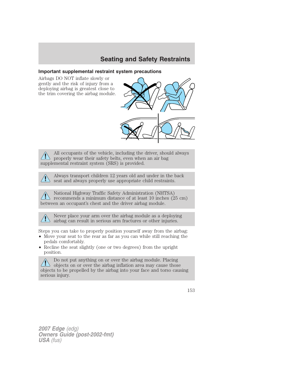 Seating and safety restraints | FORD 2007 Edge v.2 User Manual | Page 153 / 320
