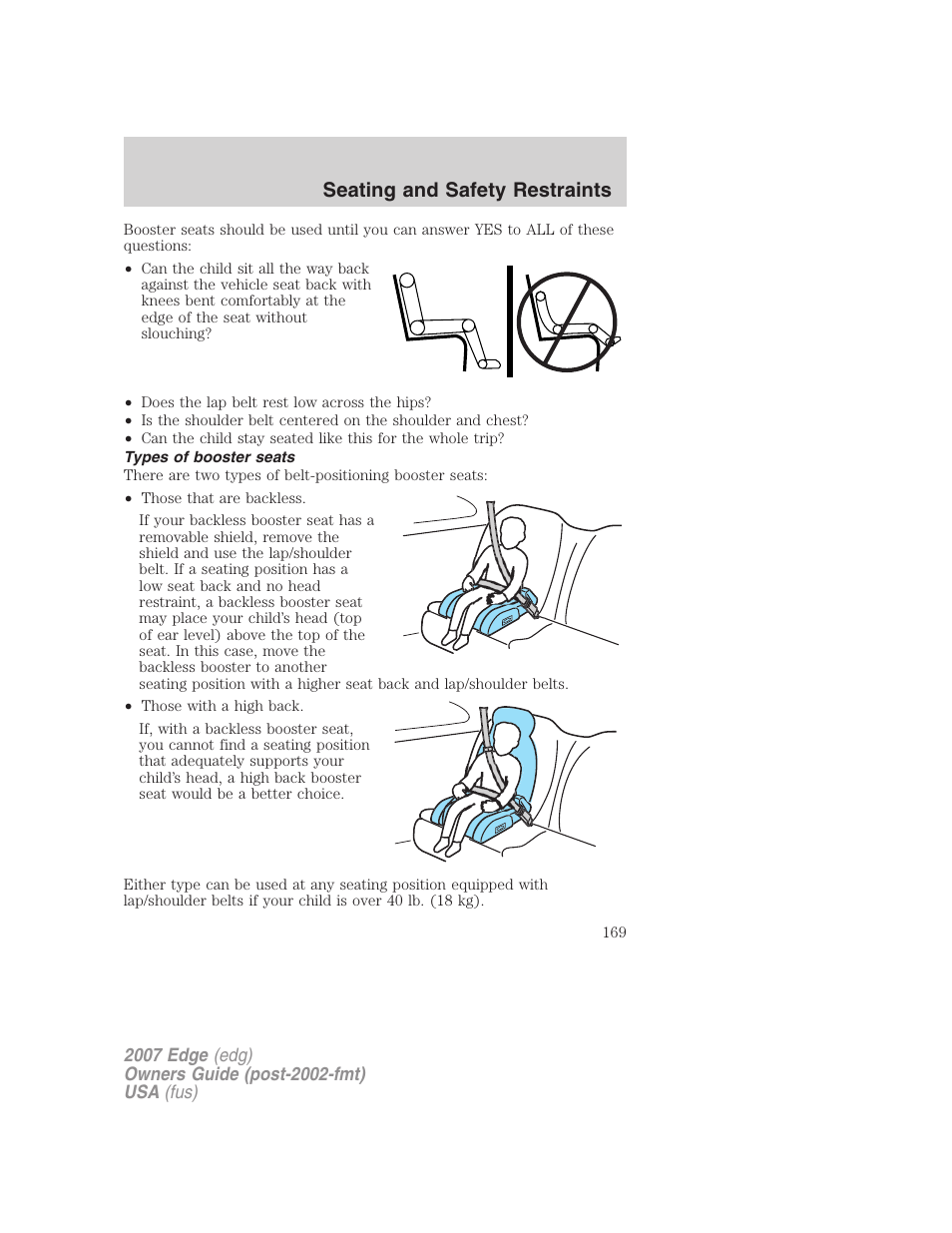 Types of booster seats, Seating and safety restraints | FORD 2007 Edge v.2 User Manual | Page 169 / 320