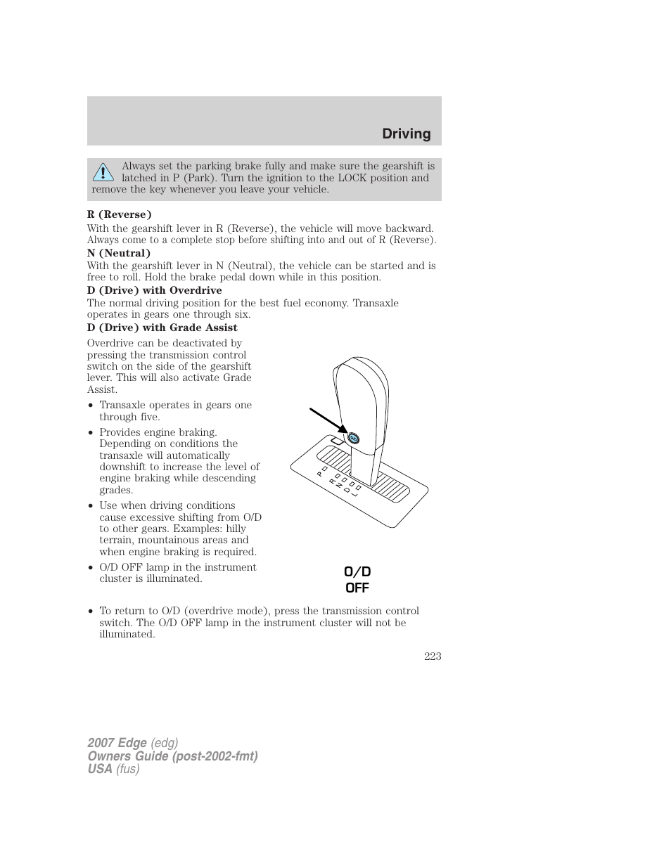 Driving | FORD 2007 Edge v.2 User Manual | Page 223 / 320