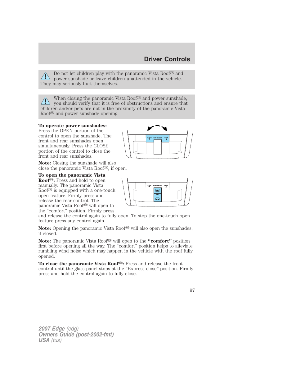 Driver controls | FORD 2007 Edge v.2 User Manual | Page 97 / 320