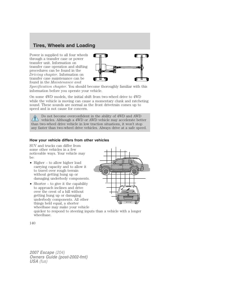 How your vehicle differs from other vehicles, Tires, wheels and loading | FORD 2007 Escape v.1 User Manual | Page 140 / 288