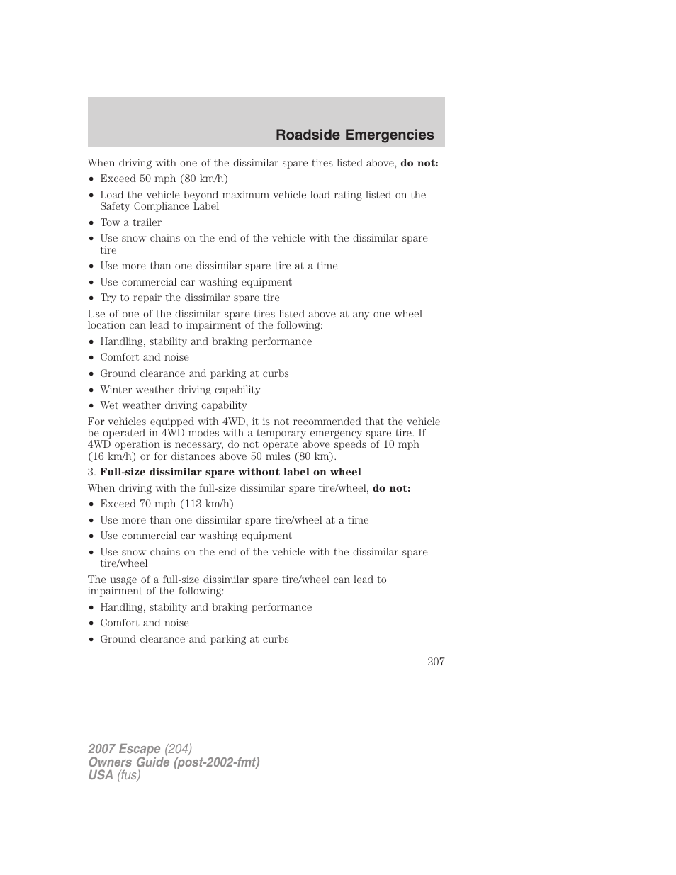 Roadside emergencies | FORD 2007 Escape v.1 User Manual | Page 207 / 288
