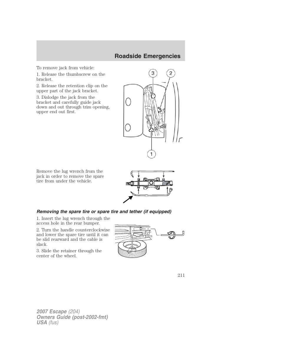 Roadside emergencies | FORD 2007 Escape v.1 User Manual | Page 211 / 288