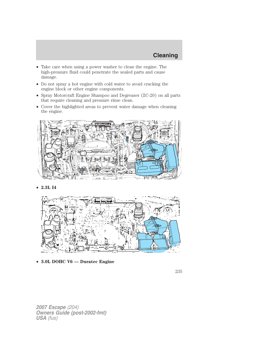 Cleaning | FORD 2007 Escape v.1 User Manual | Page 235 / 288