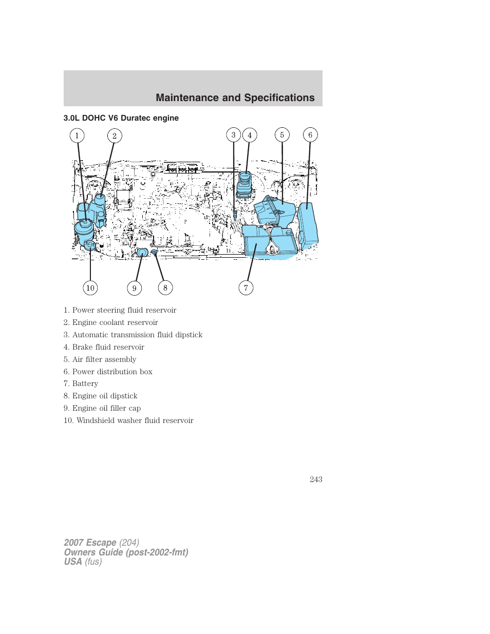 0l dohc v6 duratec engine, Maintenance and specifications | FORD 2007 Escape v.1 User Manual | Page 243 / 288