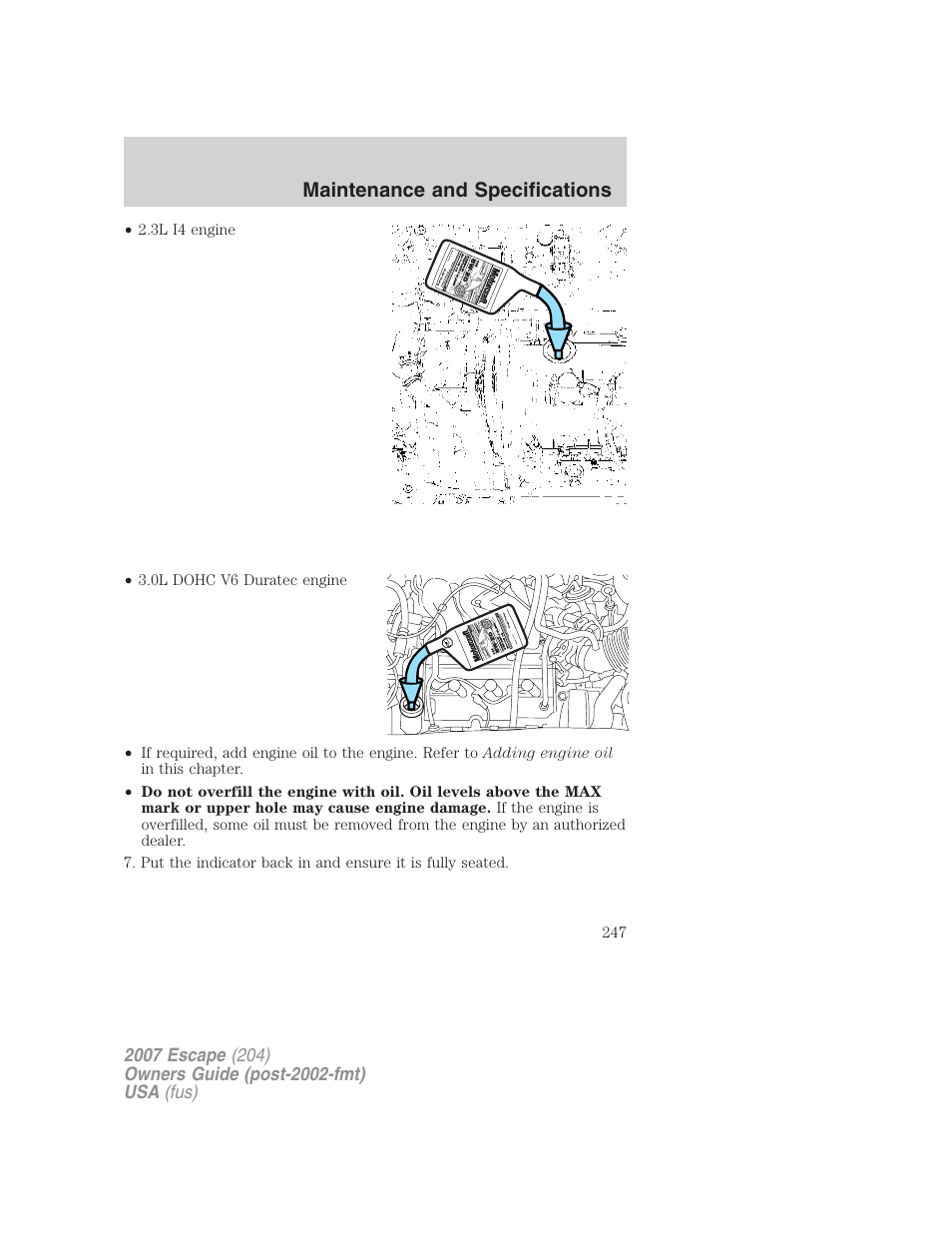 Maintenance and specifications | FORD 2007 Escape v.1 User Manual | Page 247 / 288