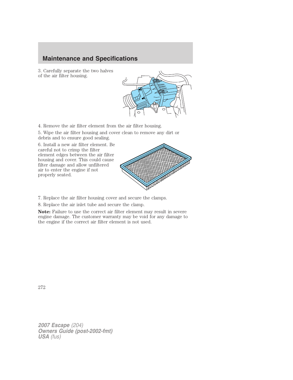 Maintenance and specifications | FORD 2007 Escape v.1 User Manual | Page 272 / 288