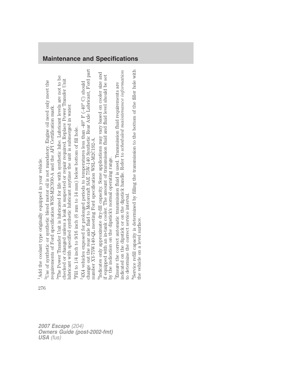 Maintenance and specifications | FORD 2007 Escape v.1 User Manual | Page 276 / 288