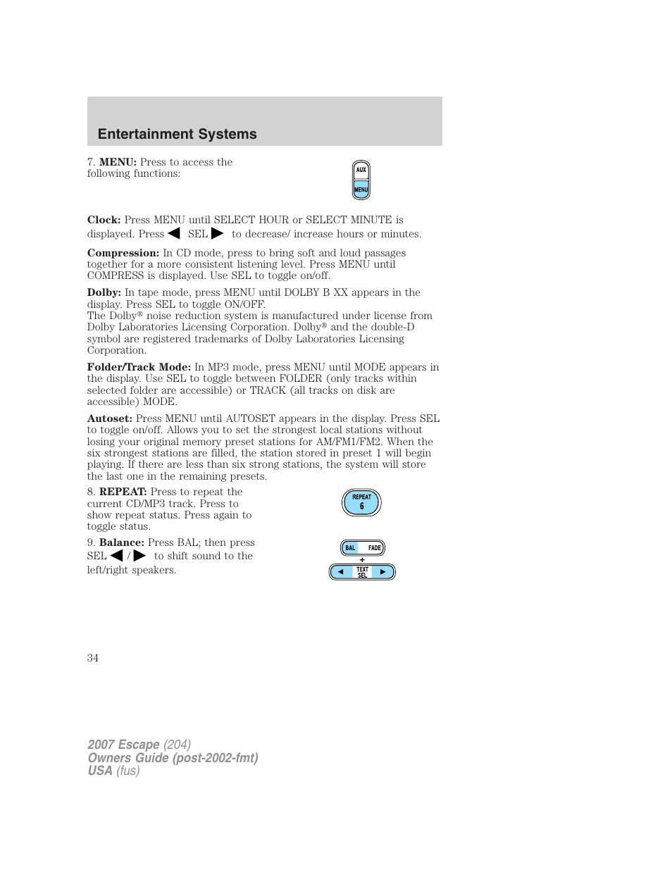 Entertainment systems | FORD 2007 Escape v.1 User Manual | Page 34 / 288