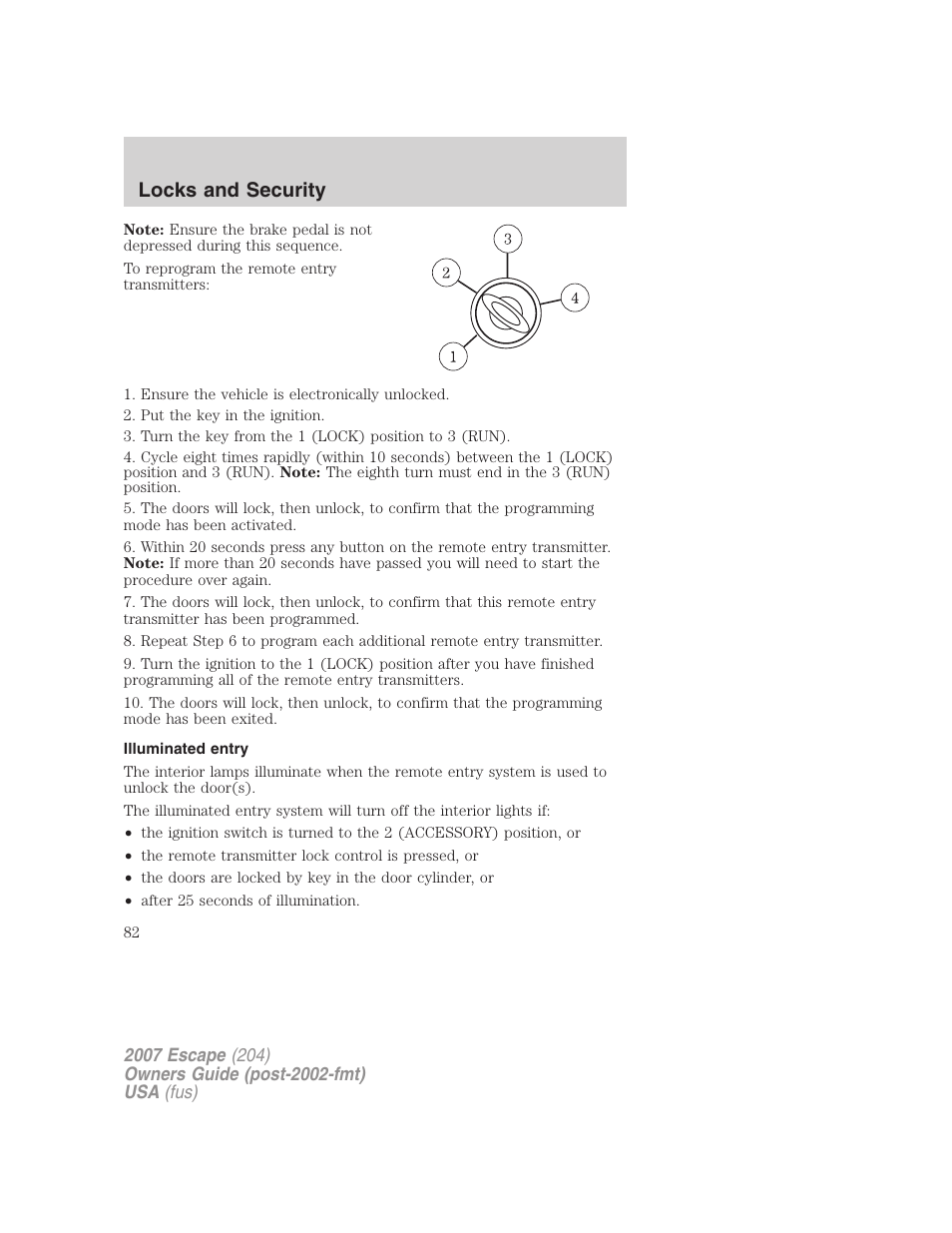 Illuminated entry, Locks and security | FORD 2007 Escape v.1 User Manual | Page 82 / 288