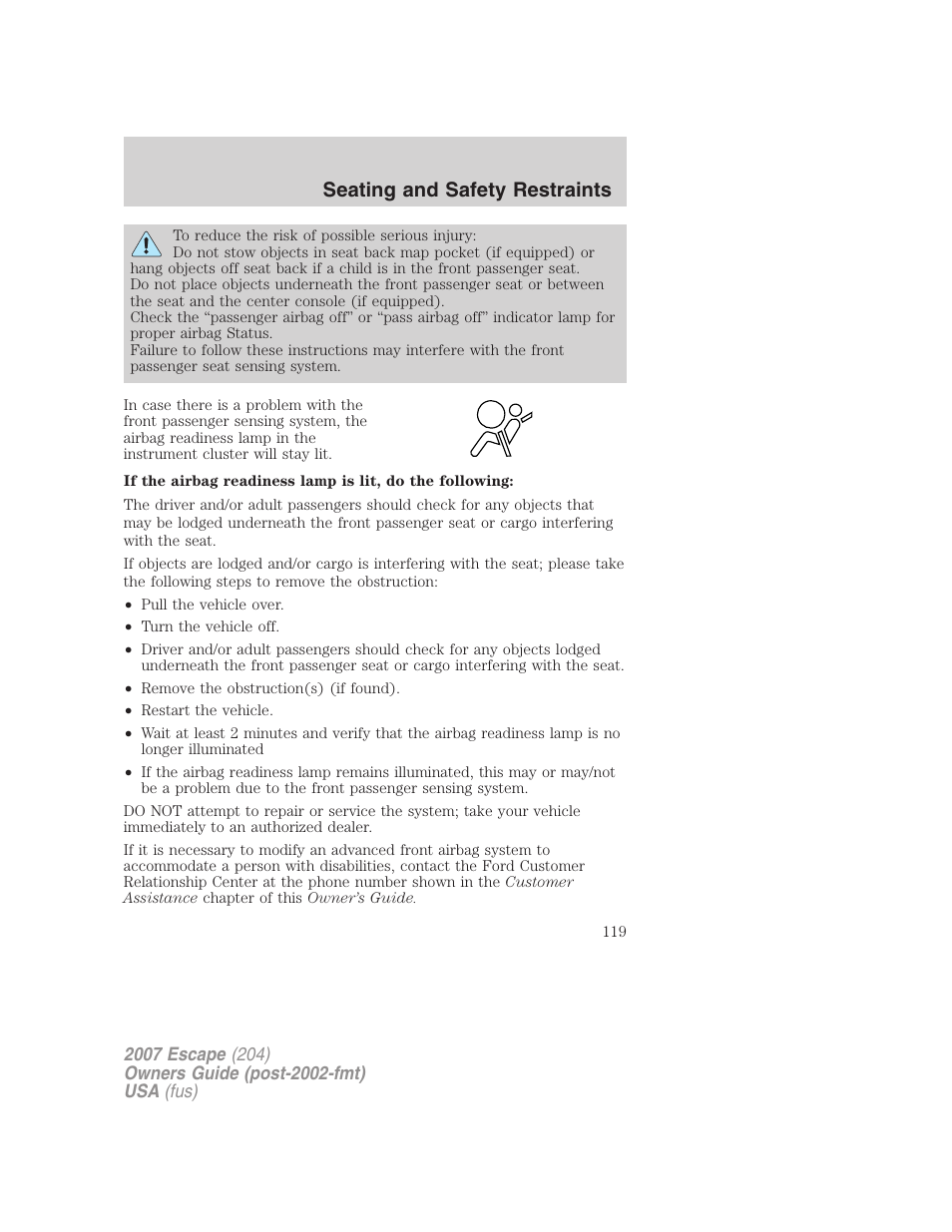 Seating and safety restraints | FORD 2007 Escape v.2 User Manual | Page 119 / 288
