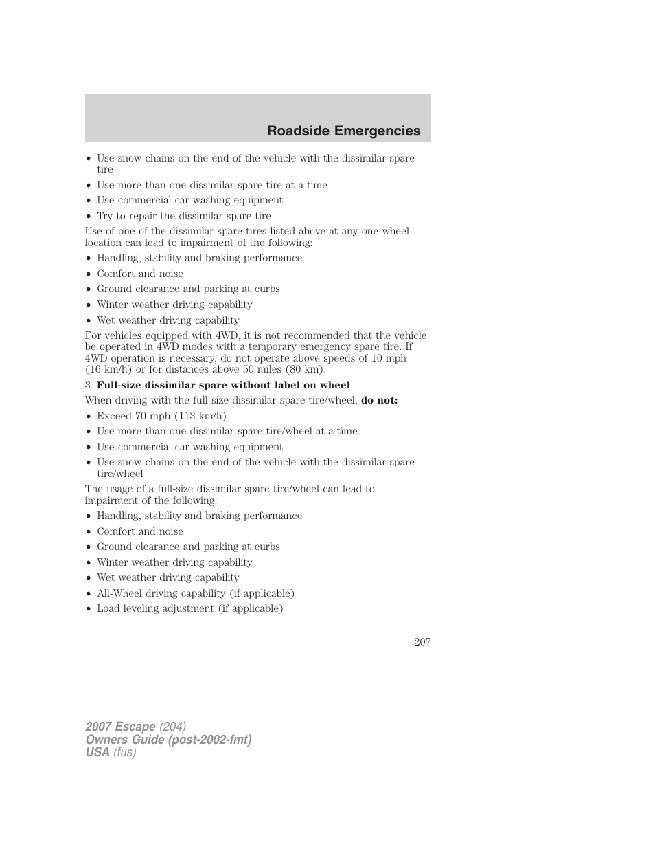 Roadside emergencies | FORD 2007 Escape v.2 User Manual | Page 207 / 288