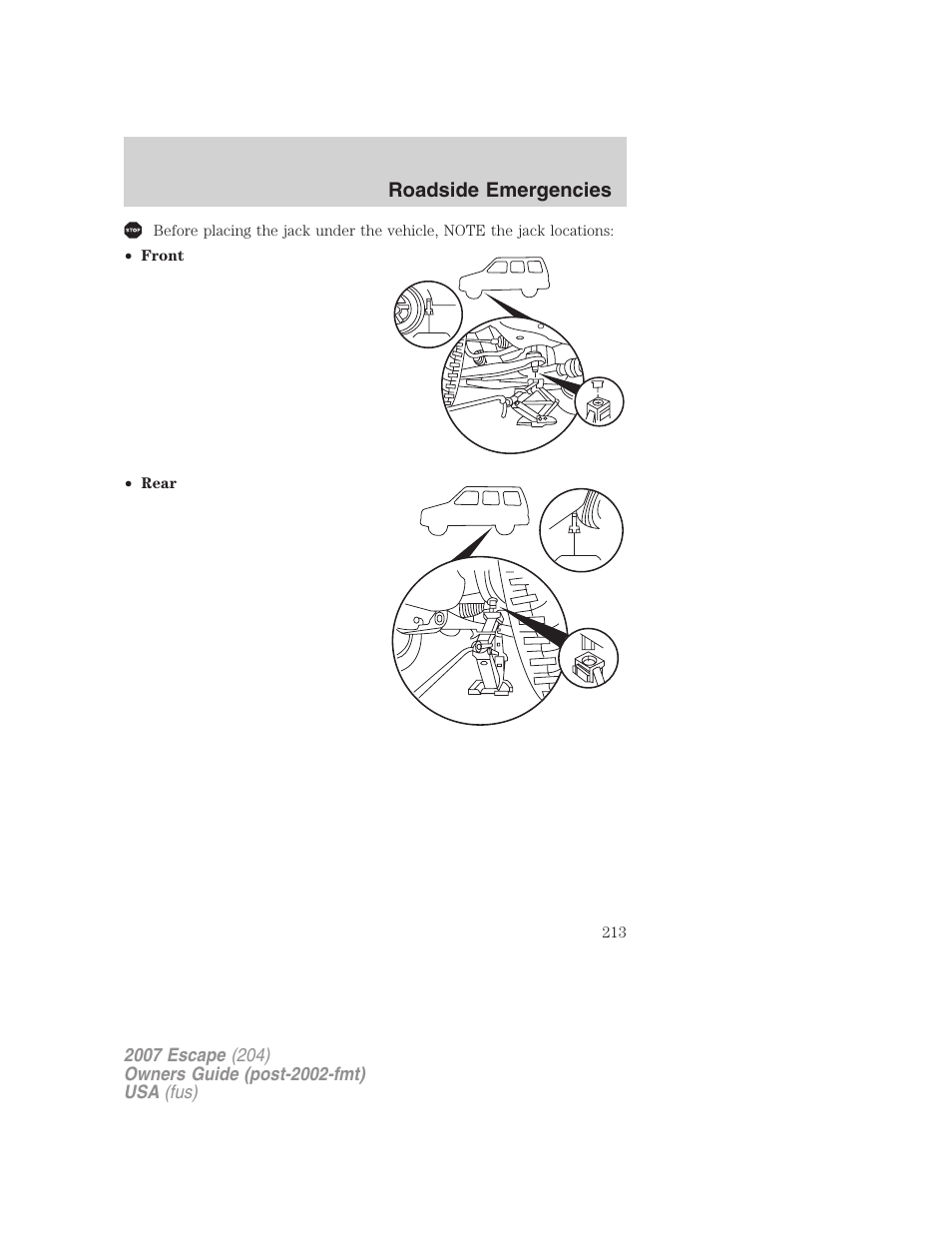 Roadside emergencies | FORD 2007 Escape v.2 User Manual | Page 213 / 288