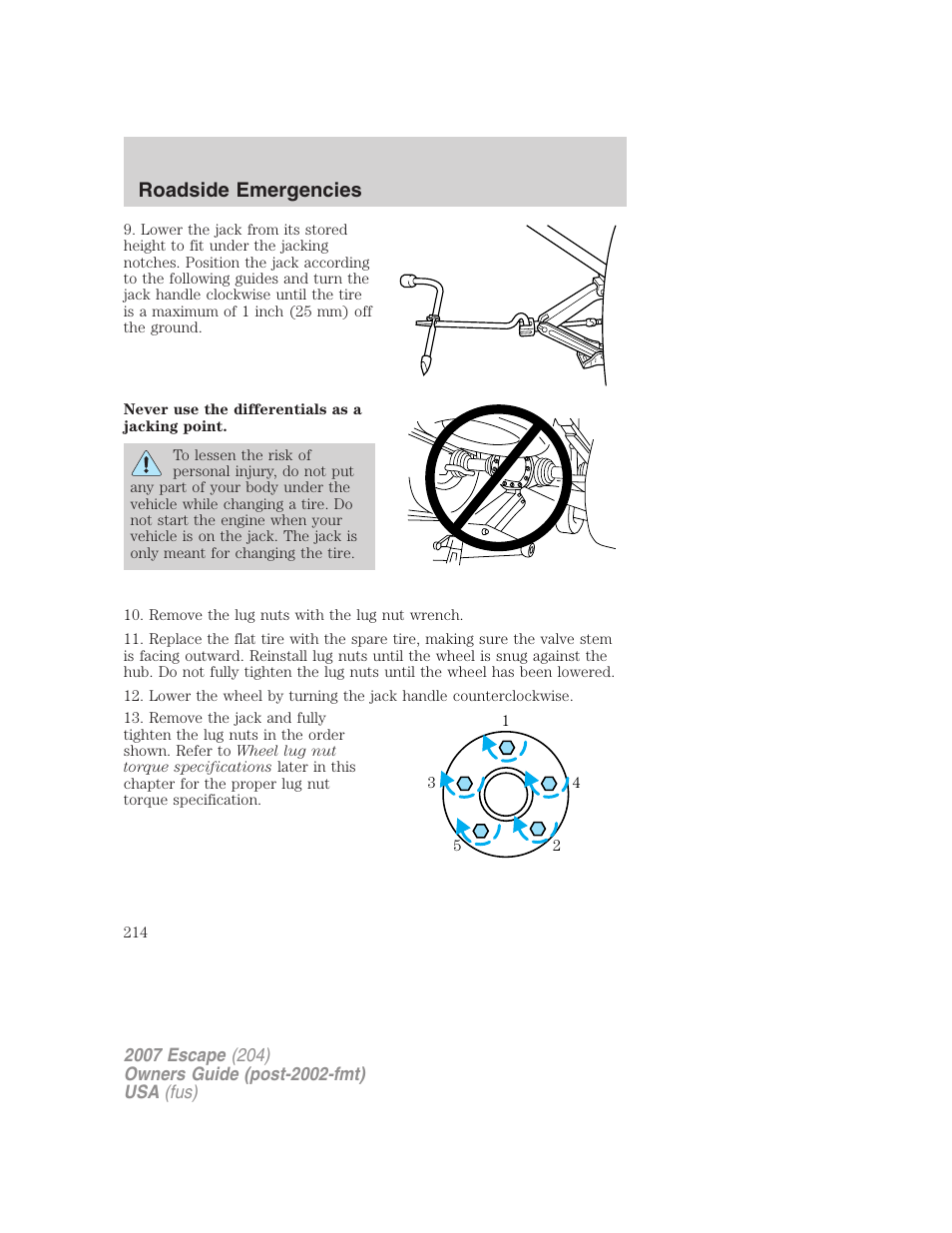 Roadside emergencies | FORD 2007 Escape v.2 User Manual | Page 214 / 288